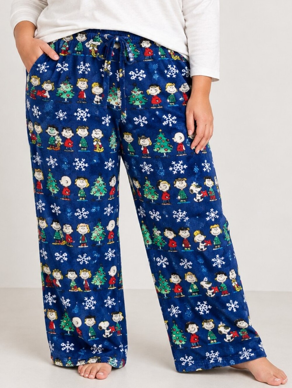 Peanuts Christmas Pajama Pants Size 2X Womens Blue Fleece Snoopy Charlie Brown
